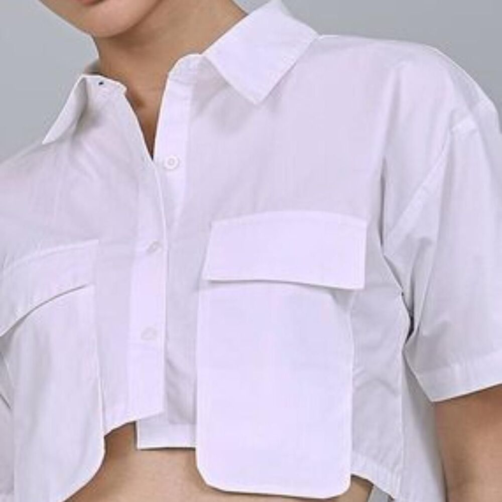 White Cropped Blouse Top Perfect for Layering under Sweaters etc M